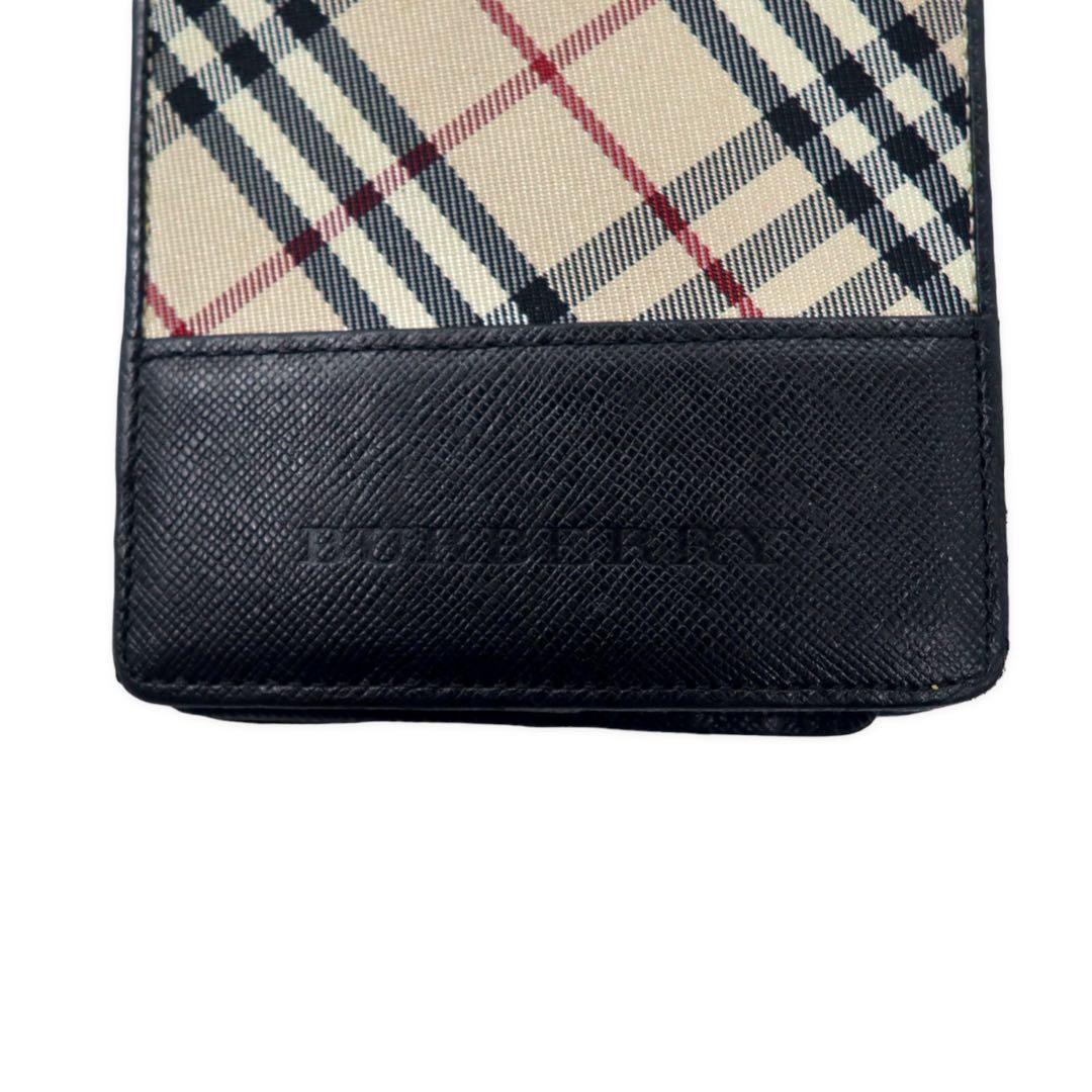BURBERRY portafoglio compatto a due ante con motivo Nova Check, beige, nero, in tela nylon e pelle, scomparti multipli