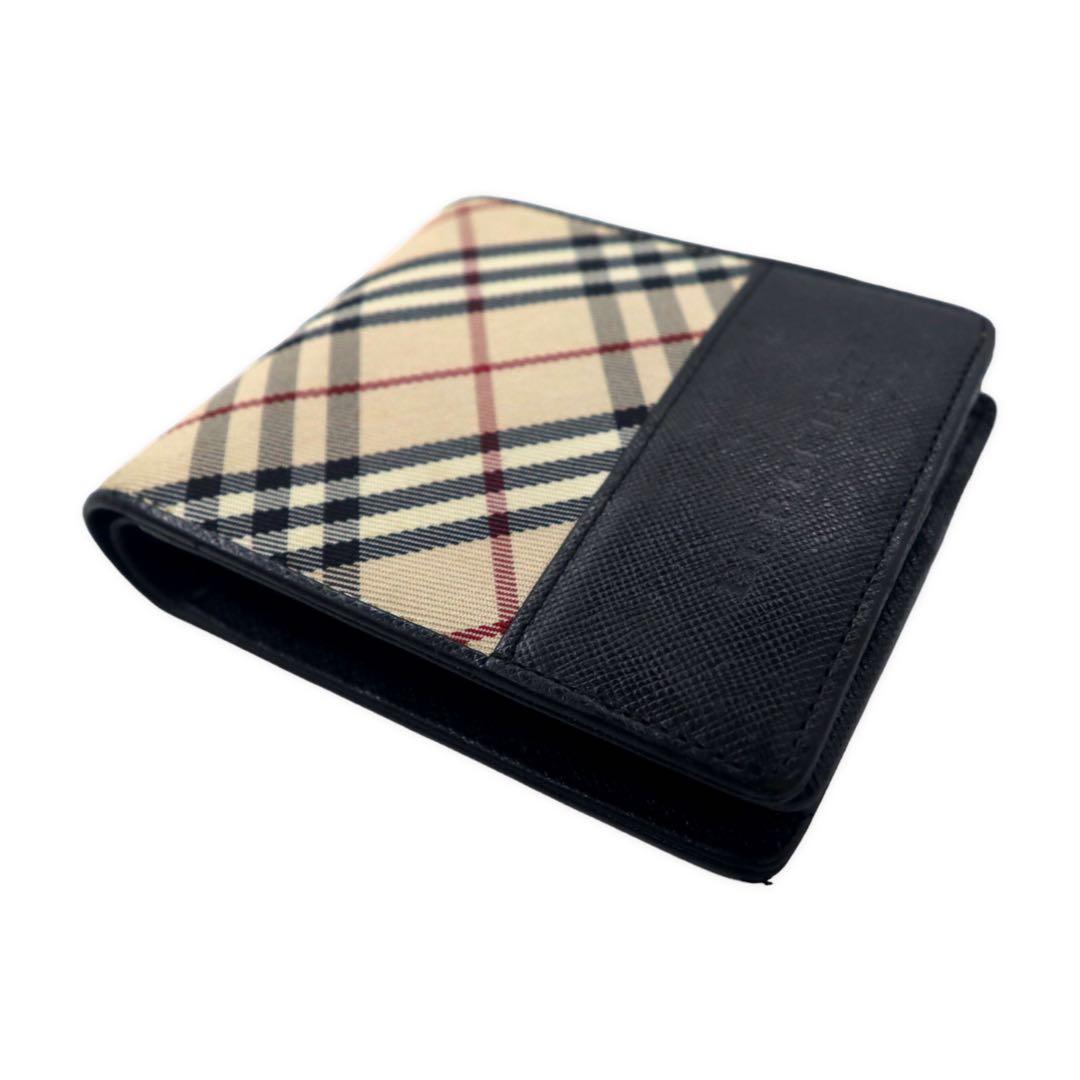 BURBERRY portafoglio compatto a due ante con motivo Nova Check, beige, nero, in tela nylon e pelle, scomparti multipli