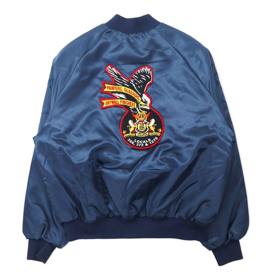 King Louie USA 90s Giubbotto stile college M blu navy nylon fodera trapuntata toppa posteriore