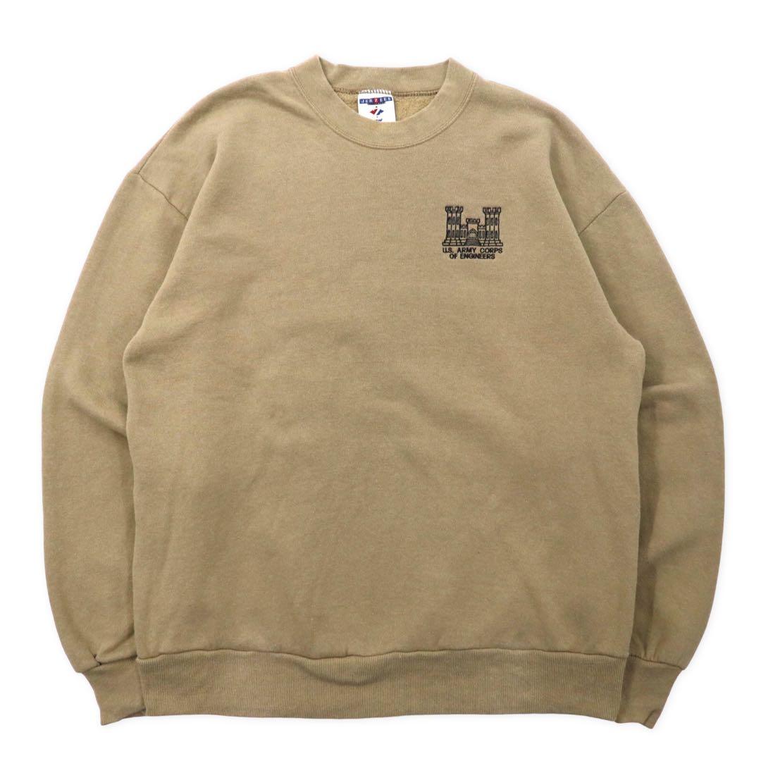 JERZEES USA製 90年代 ワンポイント 刺繍 スウェット L ベージュ コットン 裏起毛 U.S.ARMY CORPS OF ENGINEERS