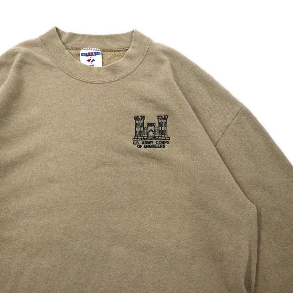 JERZEES USA製 90年代 ワンポイント 刺繍 スウェット L ベージュ コットン 裏起毛 U.S.ARMY CORPS OF ENGINEERS