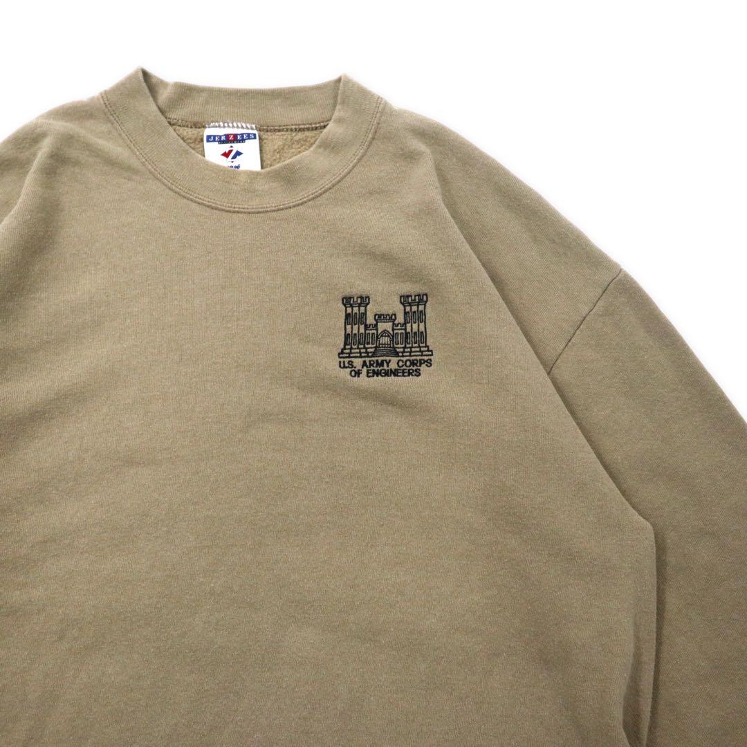 JERZEES USA製 90年代 ワンポイント 刺繍 スウェット L ベージュ コットン 裏起毛 U.S.ARMY CORPS OF ENGINEERS