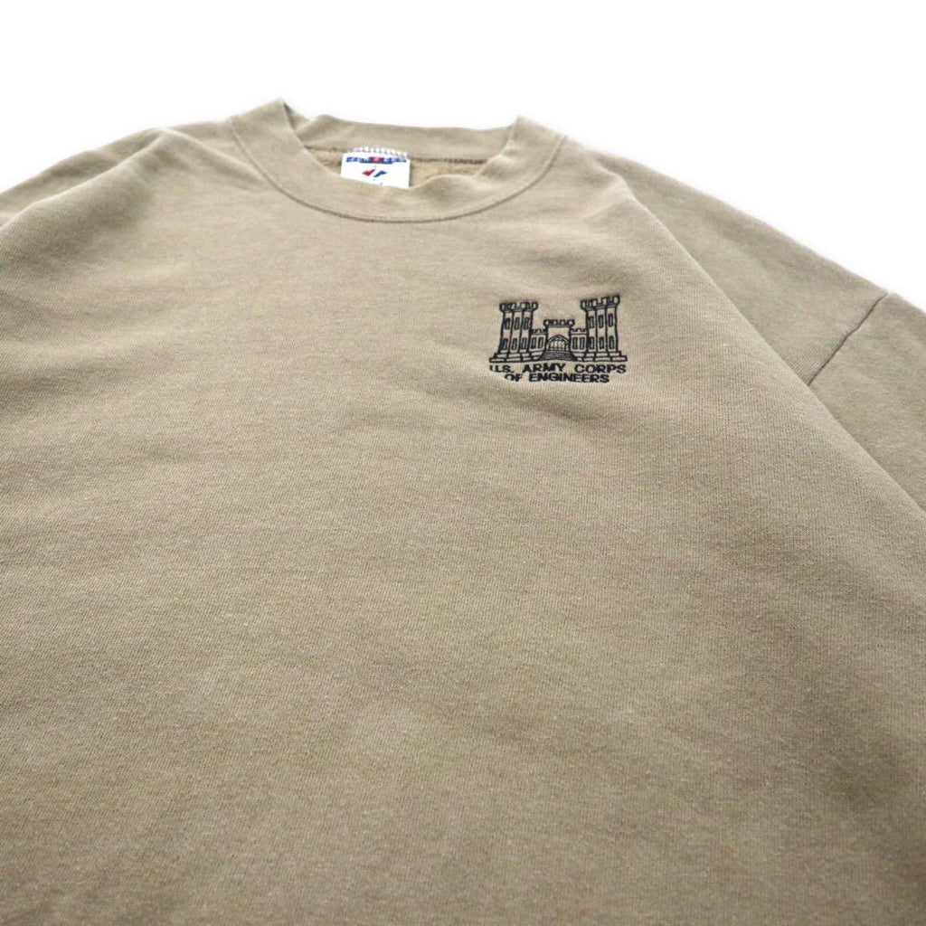 JERZEES USA製 90年代 ワンポイント 刺繍 スウェット L ベージュ コットン 裏起毛 U.S.ARMY CORPS OF ENGINEERS