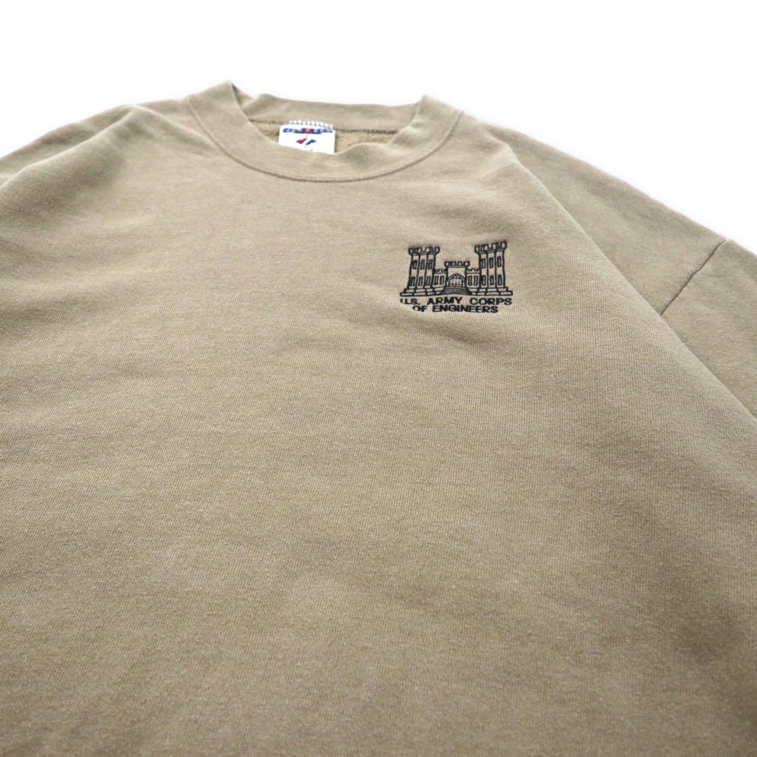 JERZEES USA製 90年代 ワンポイント 刺繍 スウェット L ベージュ コットン 裏起毛 U.S.ARMY CORPS OF ENGINEERS