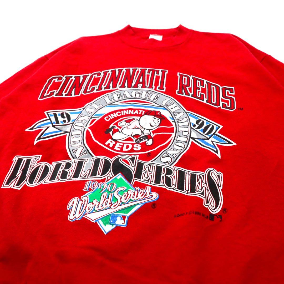 Felpa girocollo MLB CINCINNATI REDS, stampa baseball, taglia XL, rossa, in cotone, interno felpato, corpo LOGO7, anni '90, fabbricata negli USA.