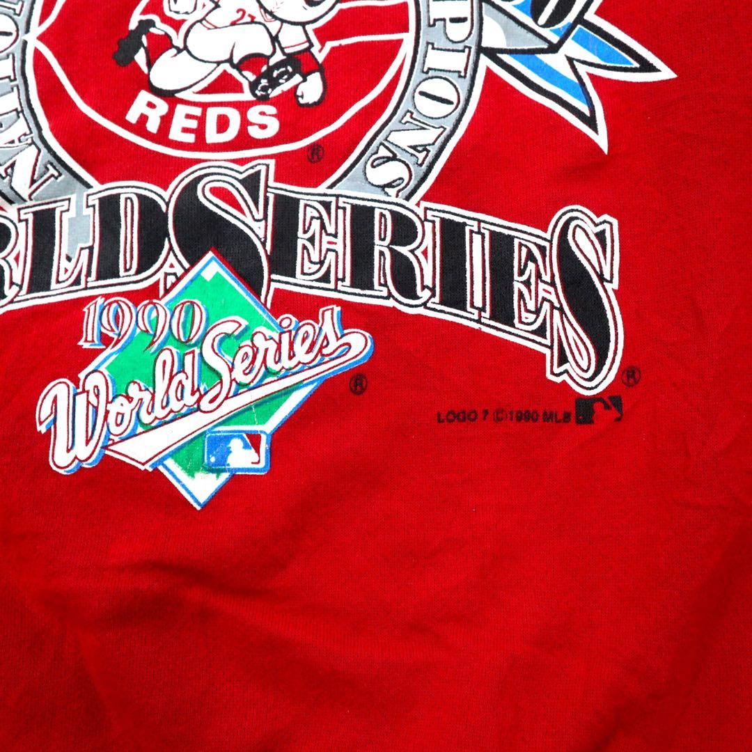 Felpa girocollo MLB CINCINNATI REDS, stampa baseball, taglia XL, rossa, in cotone, interno felpato, corpo LOGO7, anni '90, fabbricata negli USA.