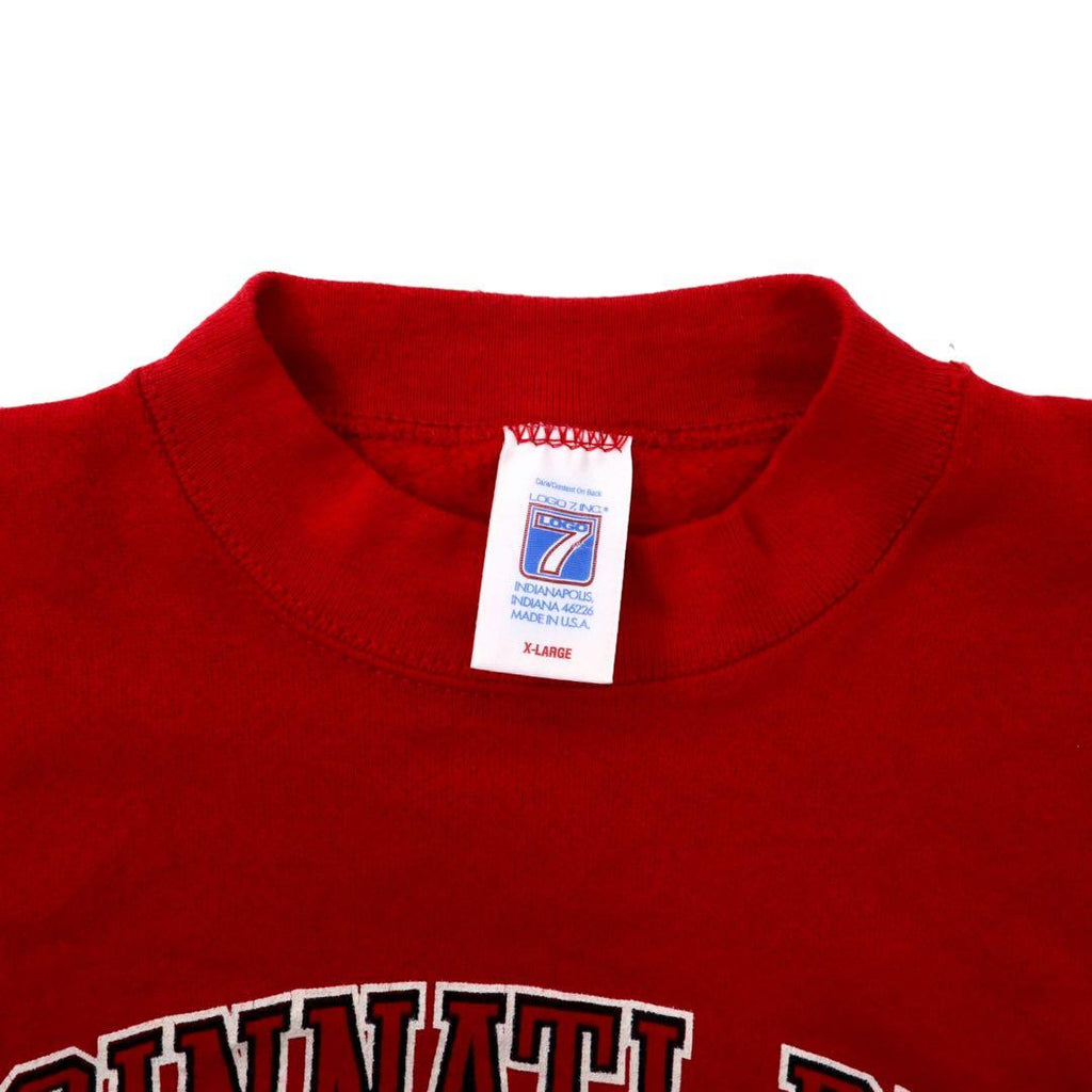 Felpa girocollo MLB CINCINNATI REDS, stampa baseball, taglia XL, rossa, in cotone, interno felpato, corpo LOGO7, anni '90, fabbricata negli USA.