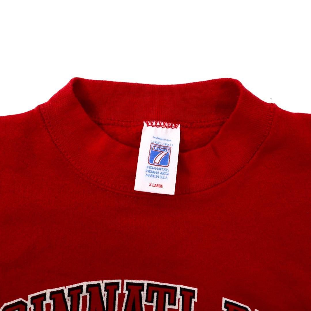 Felpa girocollo MLB CINCINNATI REDS, stampa baseball, taglia XL, rossa, in cotone, interno felpato, corpo LOGO7, anni '90, fabbricata negli USA.