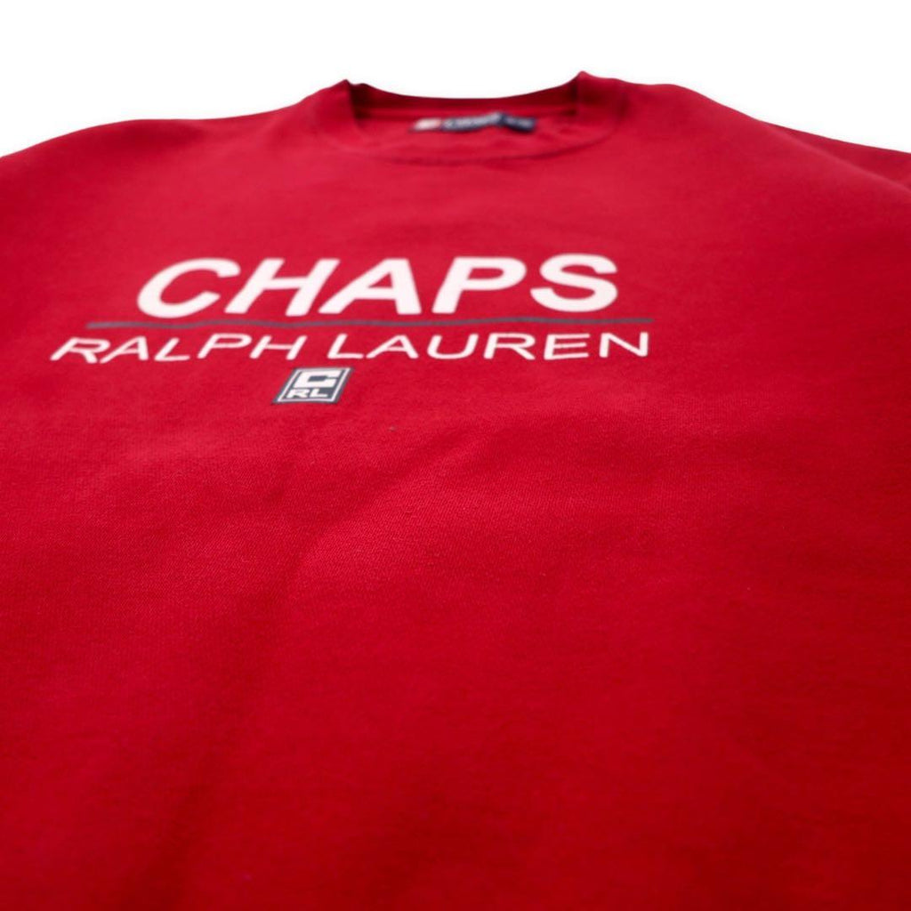 CHAPS RALPH LAUREN anni '90 felpa stampata con logo XL rossa cotone interno felpato oversize