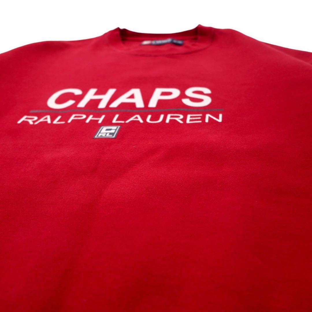 CHAPS RALPH LAUREN anni '90 felpa stampata con logo XL rossa cotone interno felpato oversize