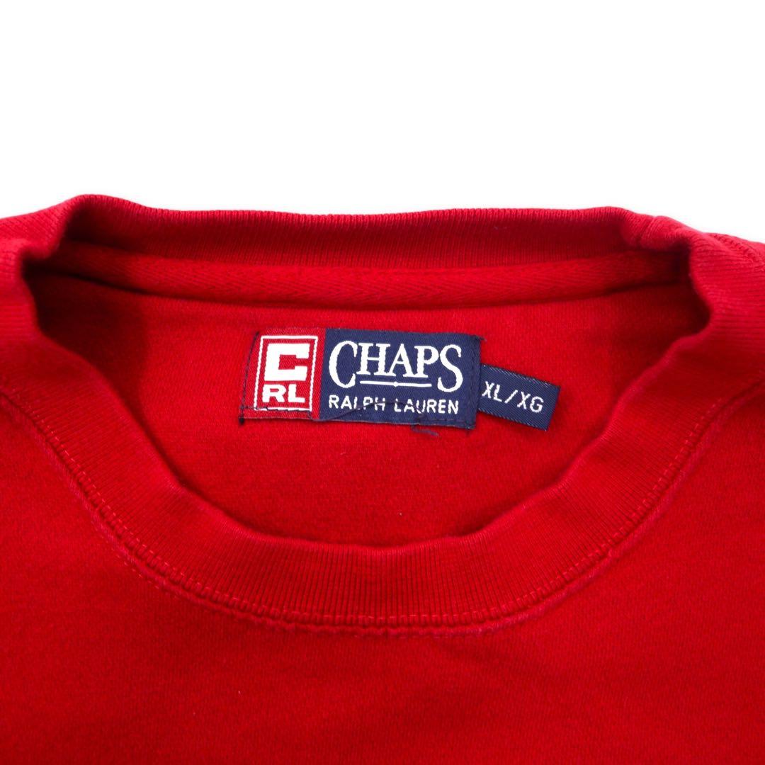 CHAPS RALPH LAUREN anni '90 felpa stampata con logo XL rossa cotone interno felpato oversize