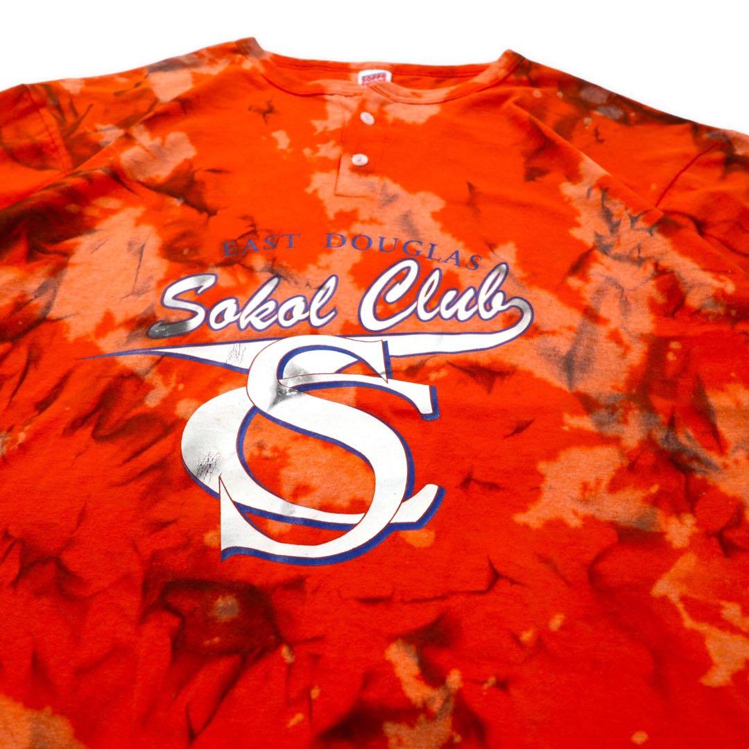 SOFFE SHIRTS USA 90s T-shirt da Baseball Stampa XXL Arancione Tie-Dye Cotone Numerato EAST DOUGLAS Sokol Club Taglia Grande