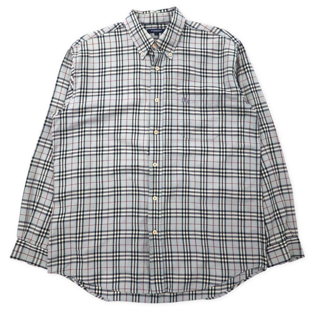 BURBERRY Camicia button-down in cotone grigio L a quadri Nova Check con ricamo logo a punto singolo