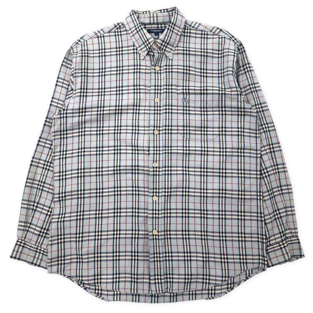 BURBERRY Camicia button-down in cotone grigio L a quadri Nova Check con ricamo logo a punto singolo