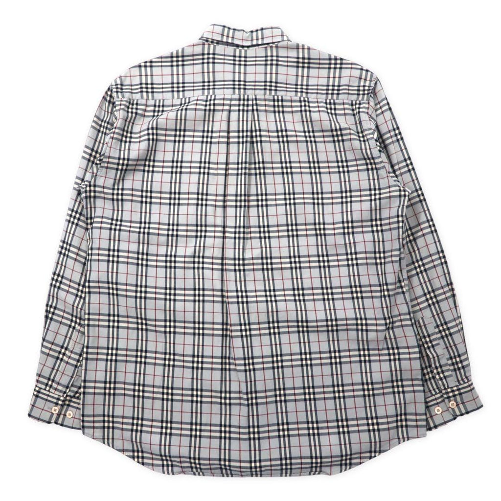 BURBERRY Camicia button-down in cotone grigio L a quadri Nova Check con ricamo logo a punto singolo