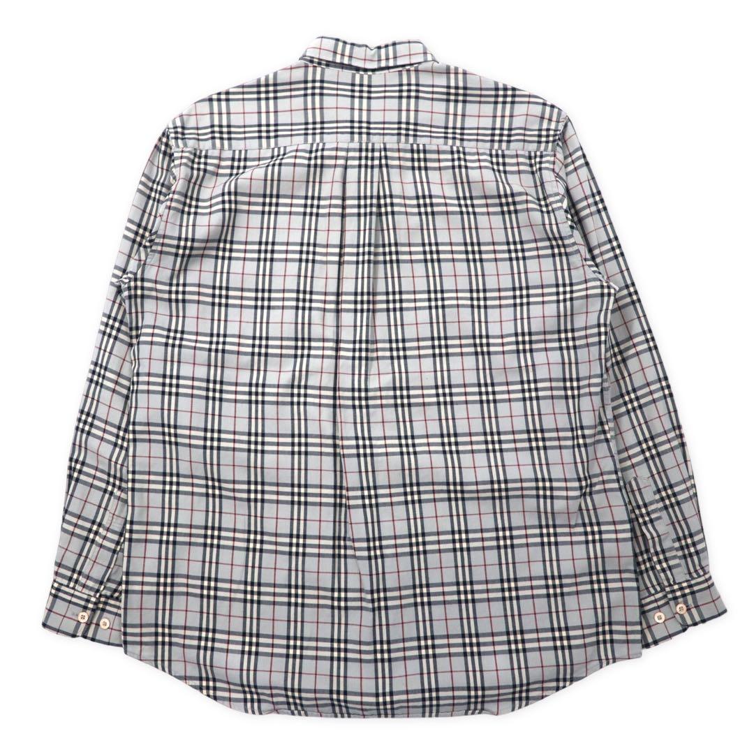 BURBERRY Camicia button-down in cotone grigio L a quadri Nova Check con ricamo logo a punto singolo