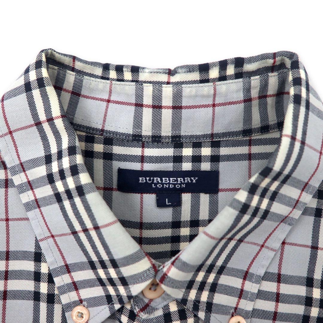BURBERRY Camicia button-down in cotone grigio L a quadri Nova Check con ricamo logo a punto singolo