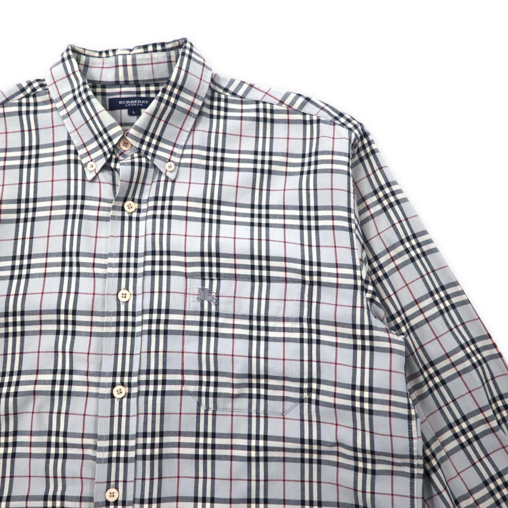 BURBERRY Camicia button-down in cotone grigio L a quadri Nova Check con ricamo logo a punto singolo