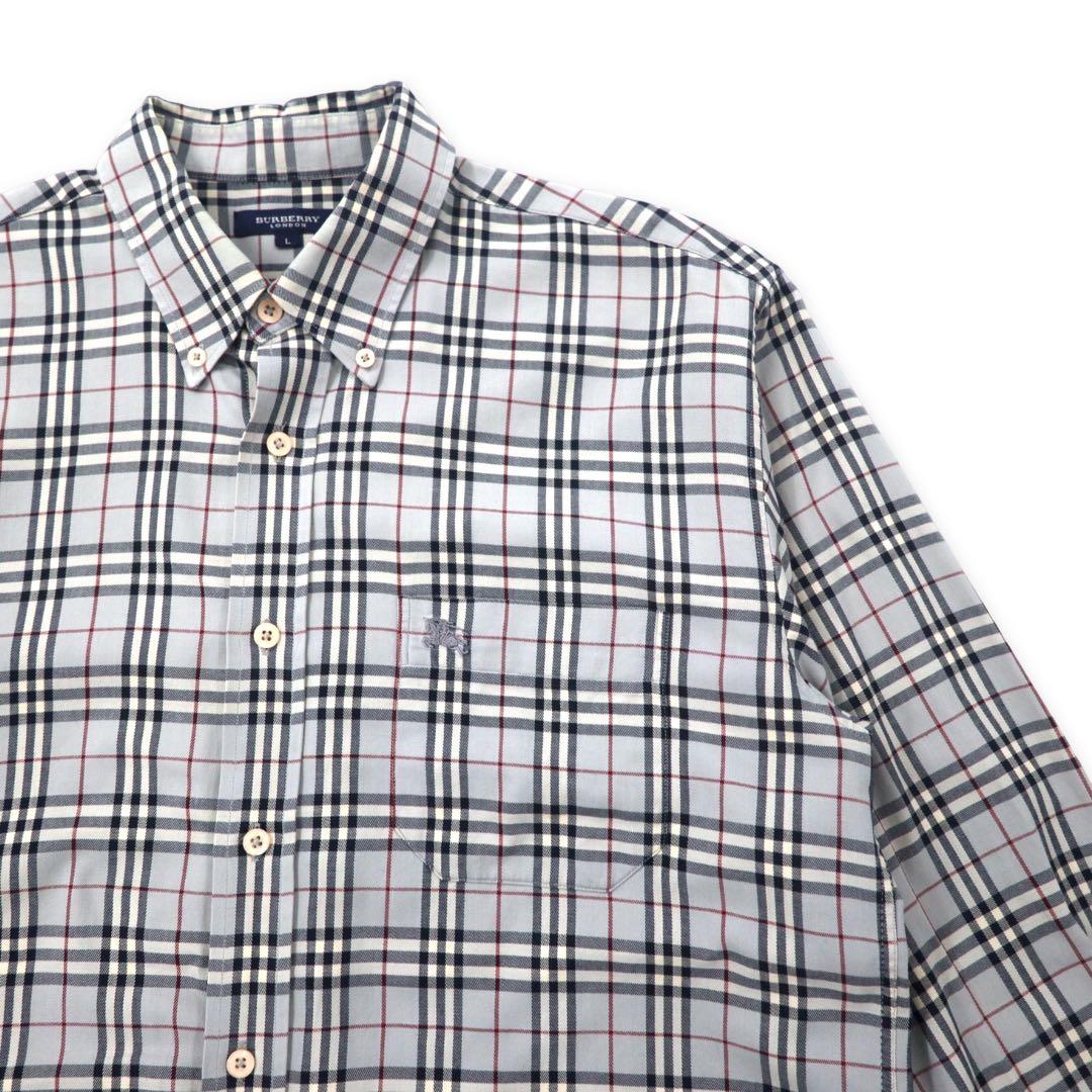 BURBERRY Camicia button-down in cotone grigio L a quadri Nova Check con ricamo logo a punto singolo