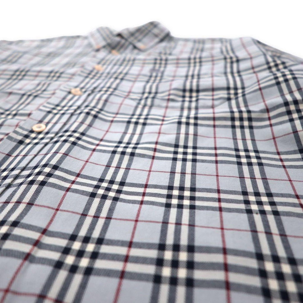 BURBERRY Camicia button-down in cotone grigio L a quadri Nova Check con ricamo logo a punto singolo