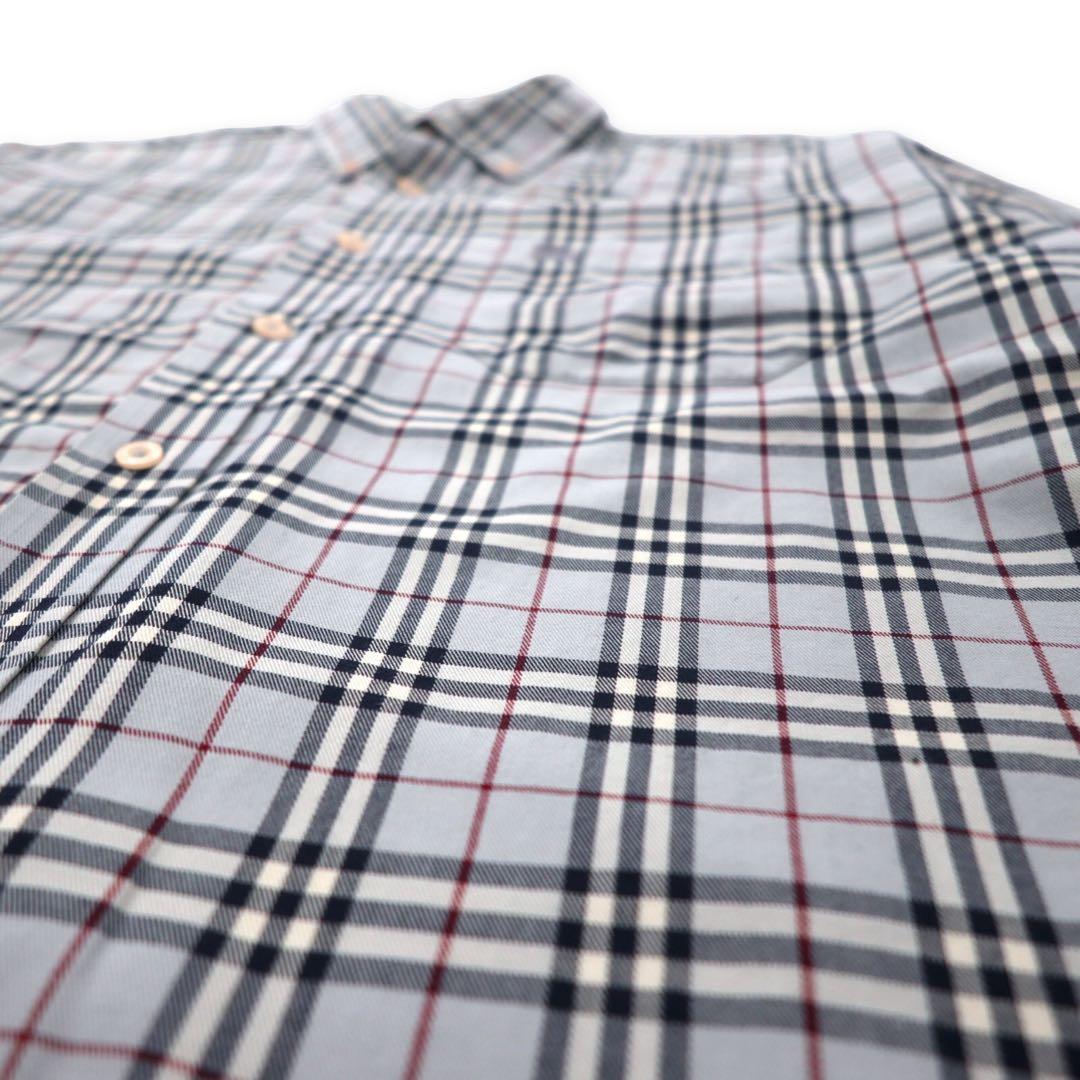 BURBERRY Camicia button-down in cotone grigio L a quadri Nova Check con ricamo logo a punto singolo