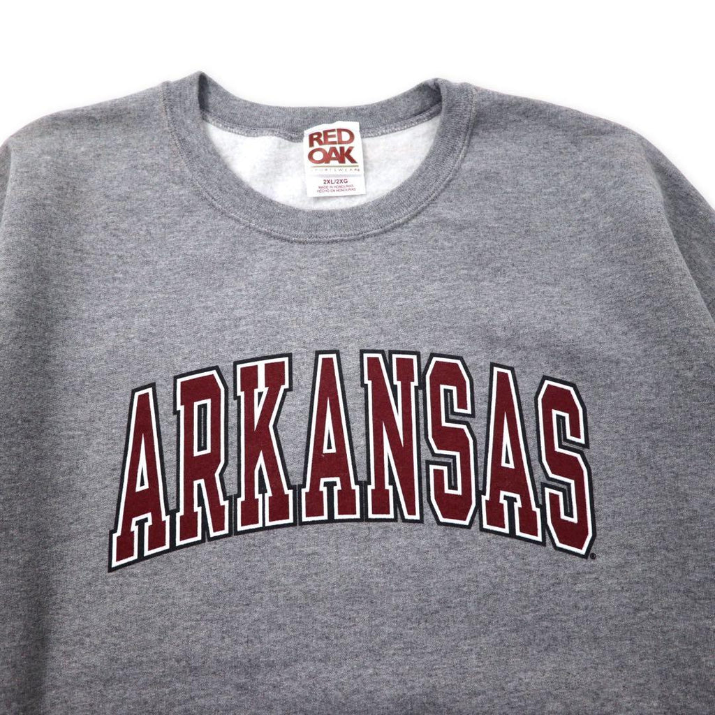 Felpa stampata RED OAK College 2XL Grigia Cotone Felpata ARKANSAS Oversize Prodotta in Honduras