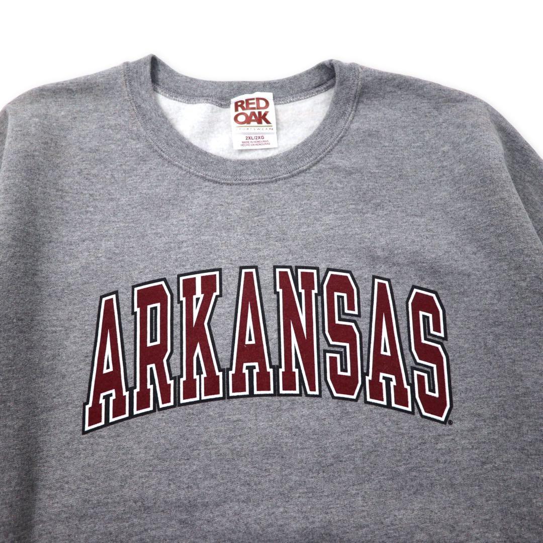 Felpa stampata RED OAK College 2XL Grigia Cotone Felpata ARKANSAS Oversize Prodotta in Honduras