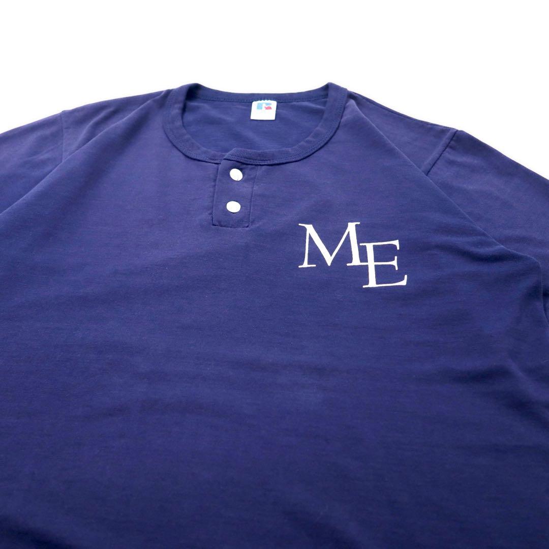 T-shirt RUSSELL ATHLETIC henley a maniche lunghe, anni '80, made in USA, taglia XL, blu navy, cotone, stampa posteriore McCANN-ERICKSON MEN'S SOFTBALL