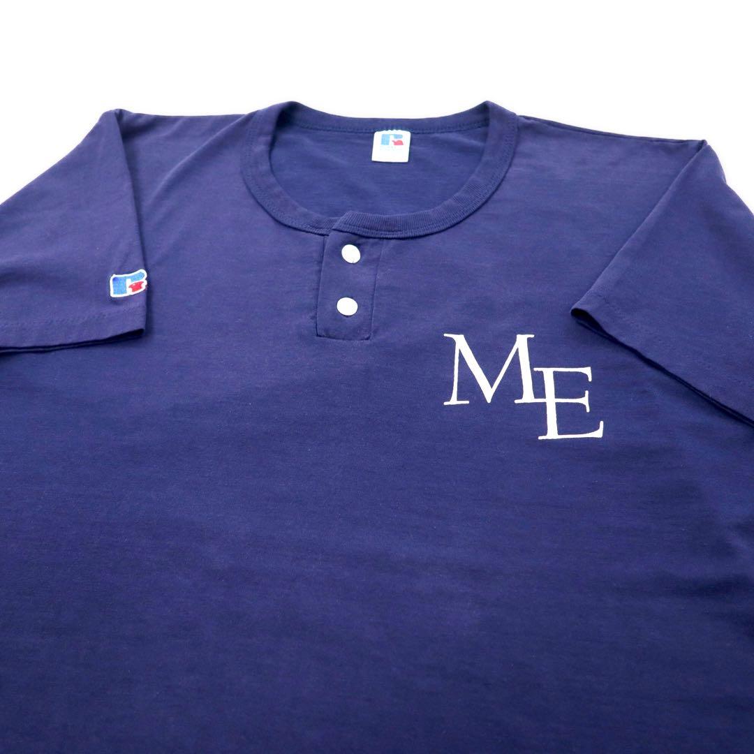 T-shirt RUSSELL ATHLETIC henley a maniche lunghe, anni '80, made in USA, taglia XL, blu navy, cotone, stampa posteriore McCANN-ERICKSON MEN'S SOFTBALL