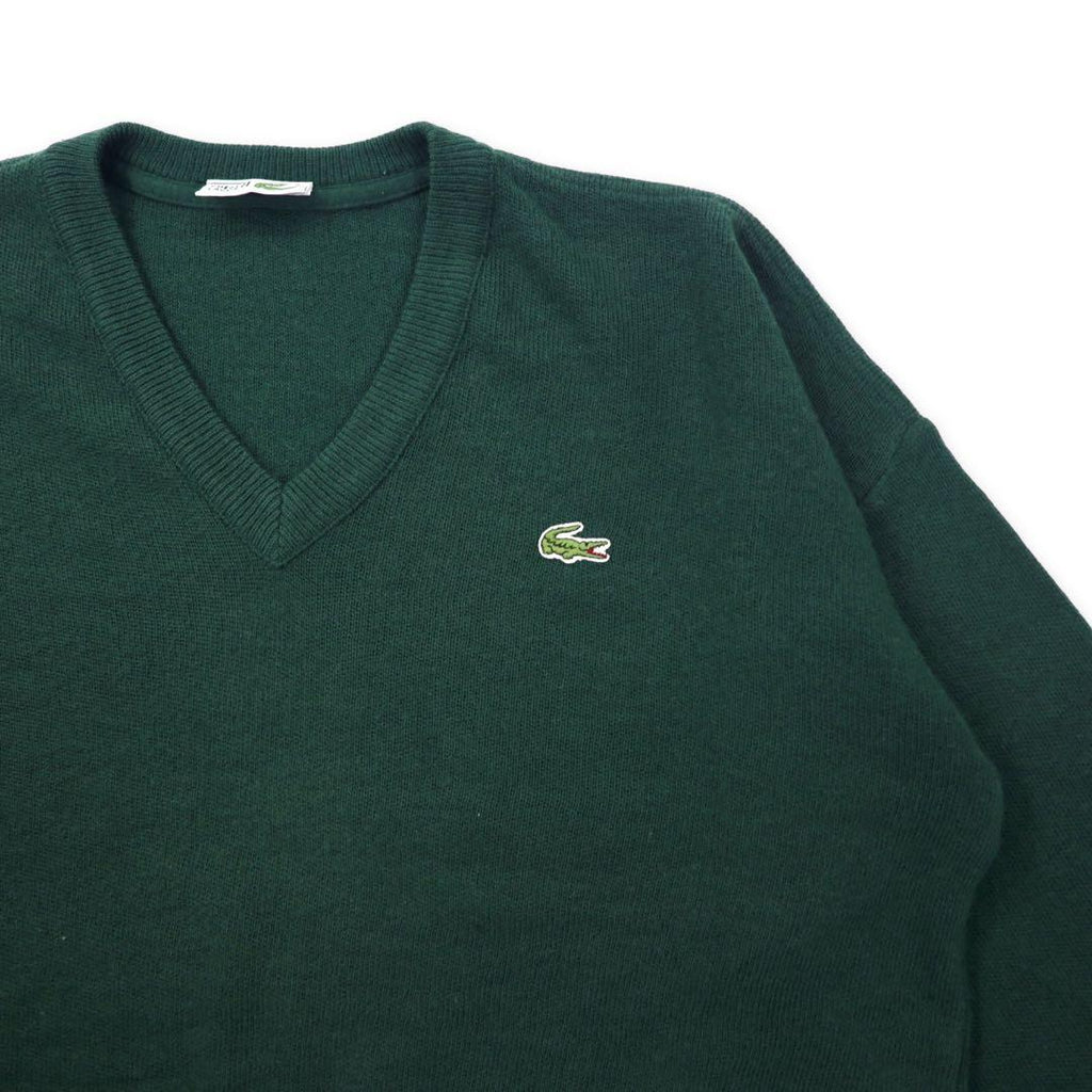 CHEMISE LACOSTE Made in France anni '80 French Lacoste maglione in maglia acrilica scollo a V taglia 4 verde lana logo piccolo oversize