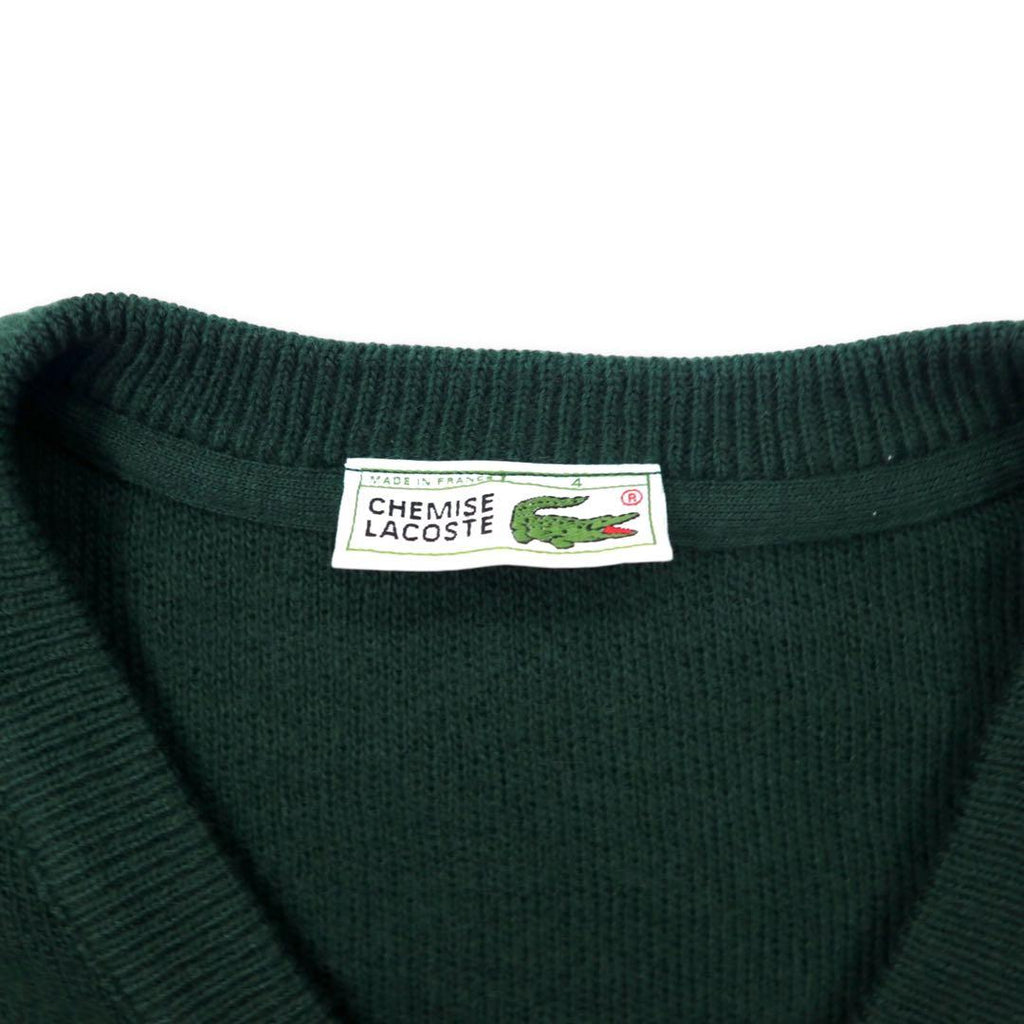 CHEMISE LACOSTE Made in France anni '80 French Lacoste maglione in maglia acrilica scollo a V taglia 4 verde lana logo piccolo oversize