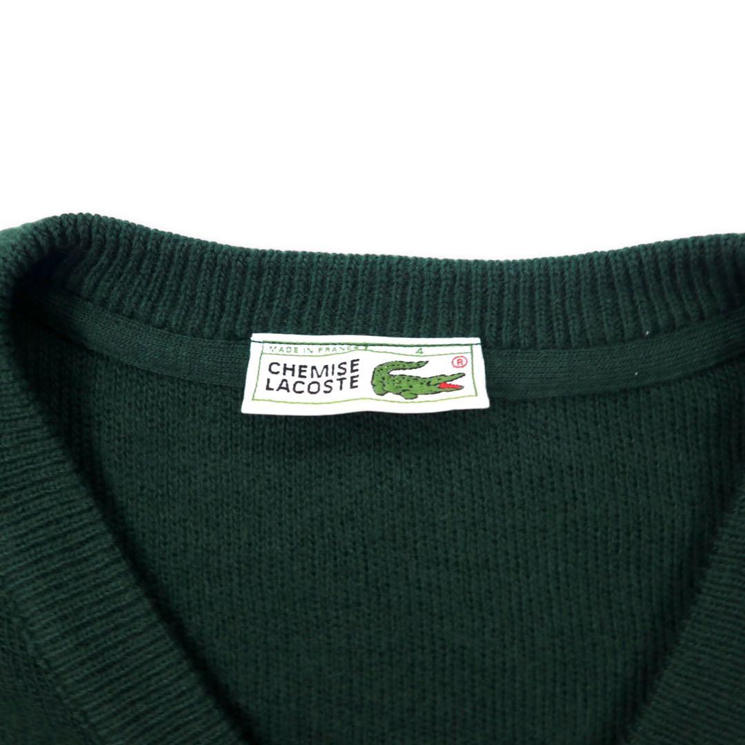 CHEMISE LACOSTE フランス製 80年代 フレンチラコステ Vネック アクリルニット セーター 4 グリーン ウール ワンポイントロゴ ビッグサイズ