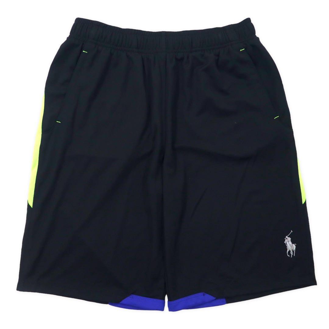 POLO RALPH LAUREN Pantaloncini corti da gioco L neri in poliestere con strisce laterali e piccolo pony, mai usati