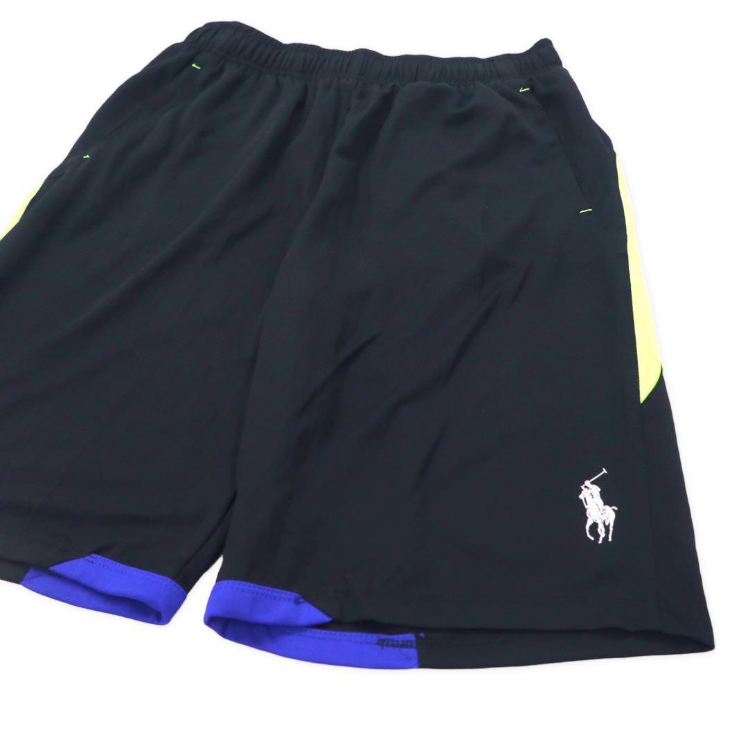 POLO RALPH LAUREN Pantaloncini corti da gioco L neri in poliestere con strisce laterali e piccolo pony, mai usati