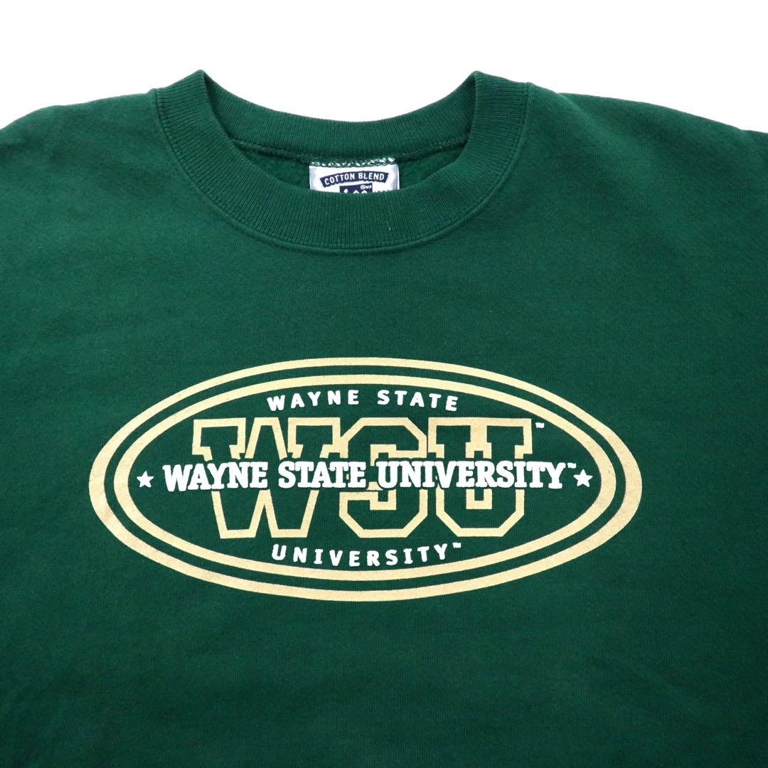 Lee USA, anni '90, Felpa stampata College, XL, Verde, Cotone, Interno felpato, WAYNE STATE UNIVERSITY