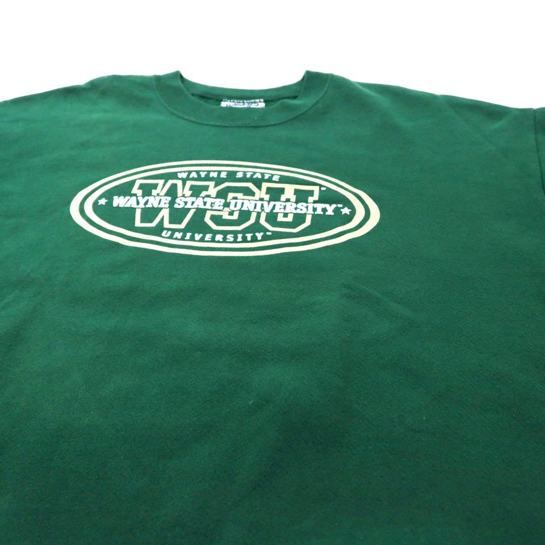 Lee USA, anni '90, Felpa stampata College, XL, Verde, Cotone, Interno felpato, WAYNE STATE UNIVERSITY