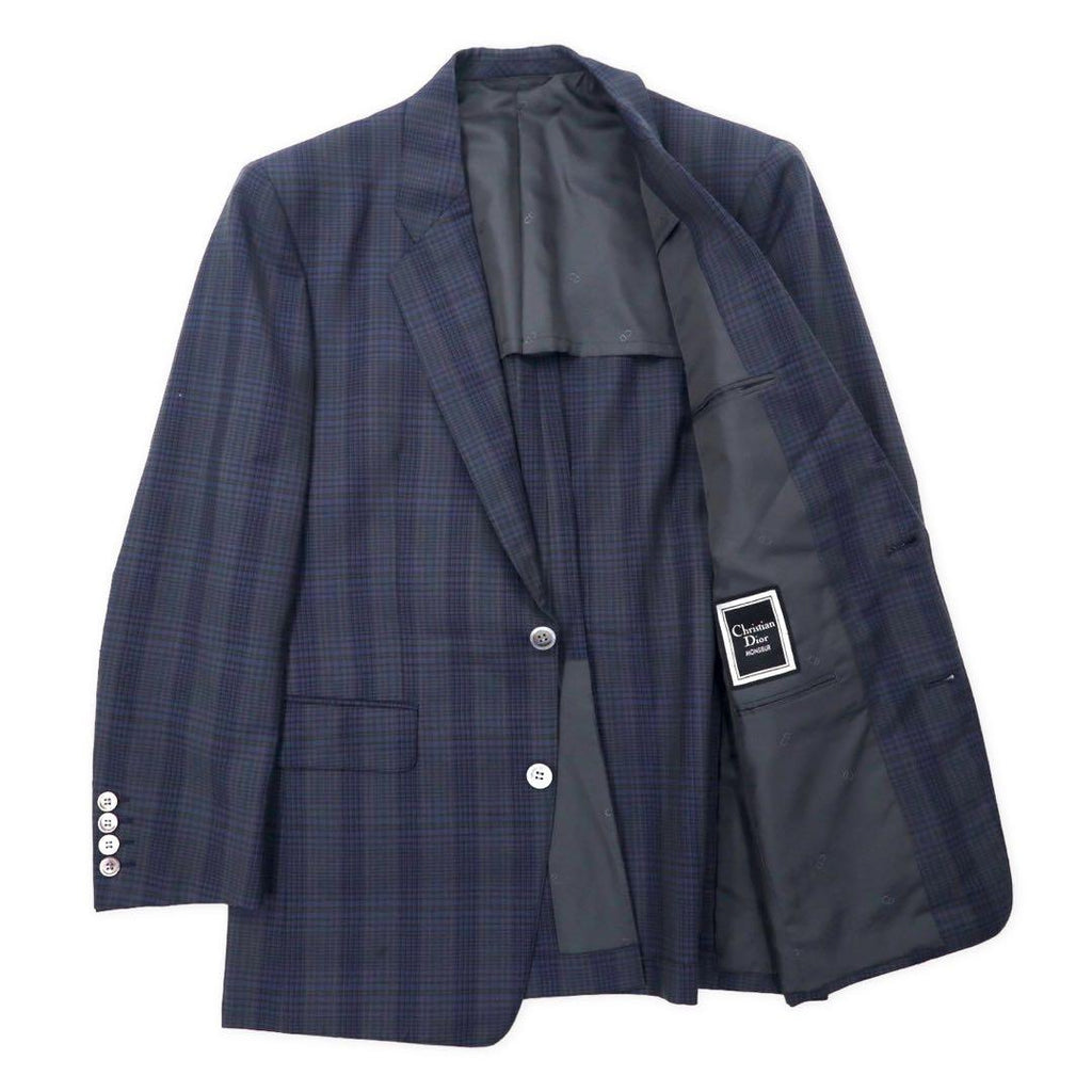 Christian Dior MONSIEUR Giacca sartoriale 2 bottoni 91-79-170 blu navy a quadri in misto lana mohair modello vintage Made in Japan