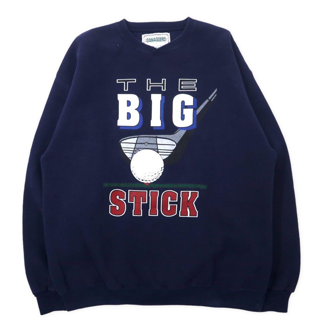 DANAGGERS Made in USA Anni '90 Stampa Felpa L Navy Cotone Felpato THE BIG STICK Oversize