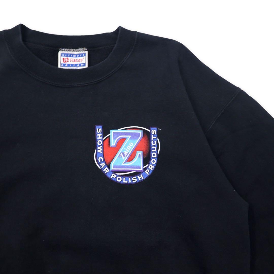 Hanes anni '90 felpa stampata taglia M nera cotone felpata Zaino stampa posteriore made in Mexico