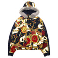 Viva Motion Bomber imbottito con stampa foulard, taglia 9, blu navy, fantasia all-over, fodera trapuntata, Made in Japan