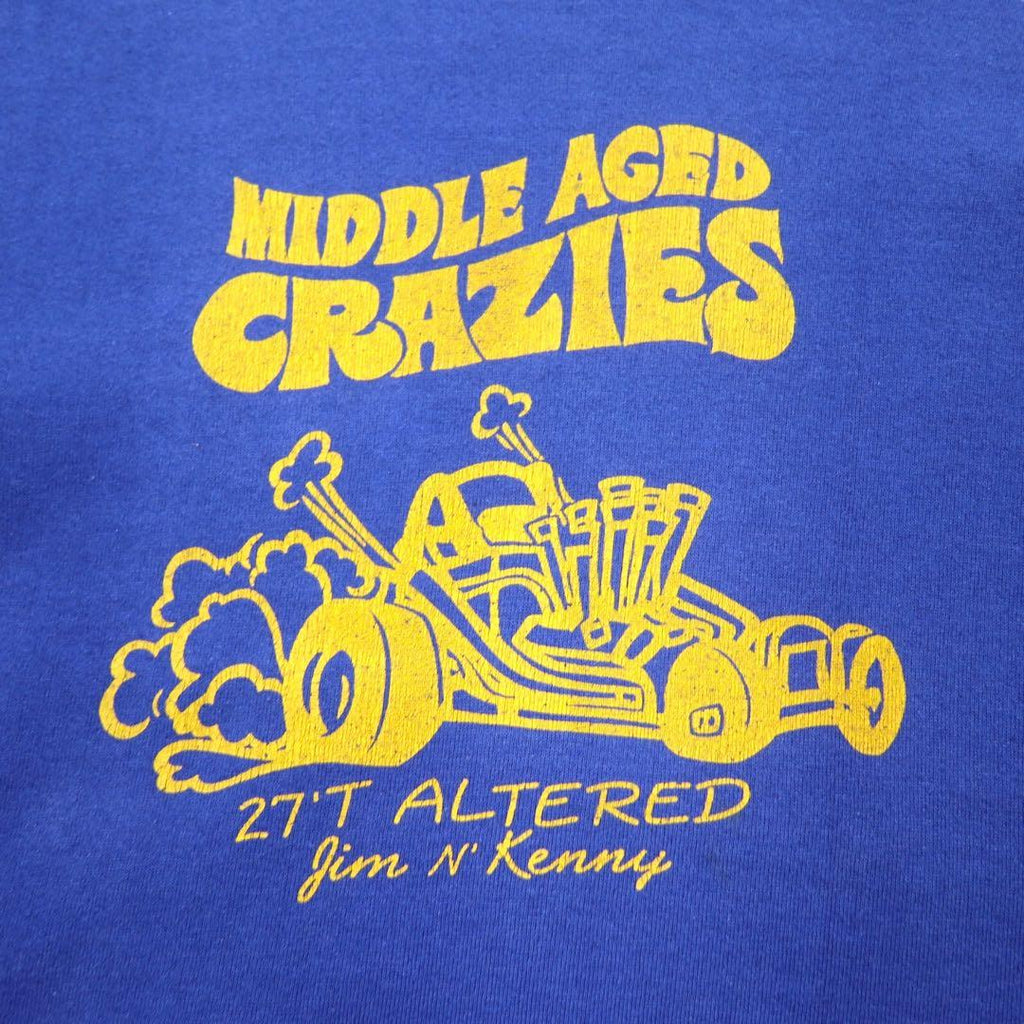 CASCADE SPORT USA製 90年代 プリントスウェット M ブルー コットン 裏起毛 MIDDLE AGED CRAZIES