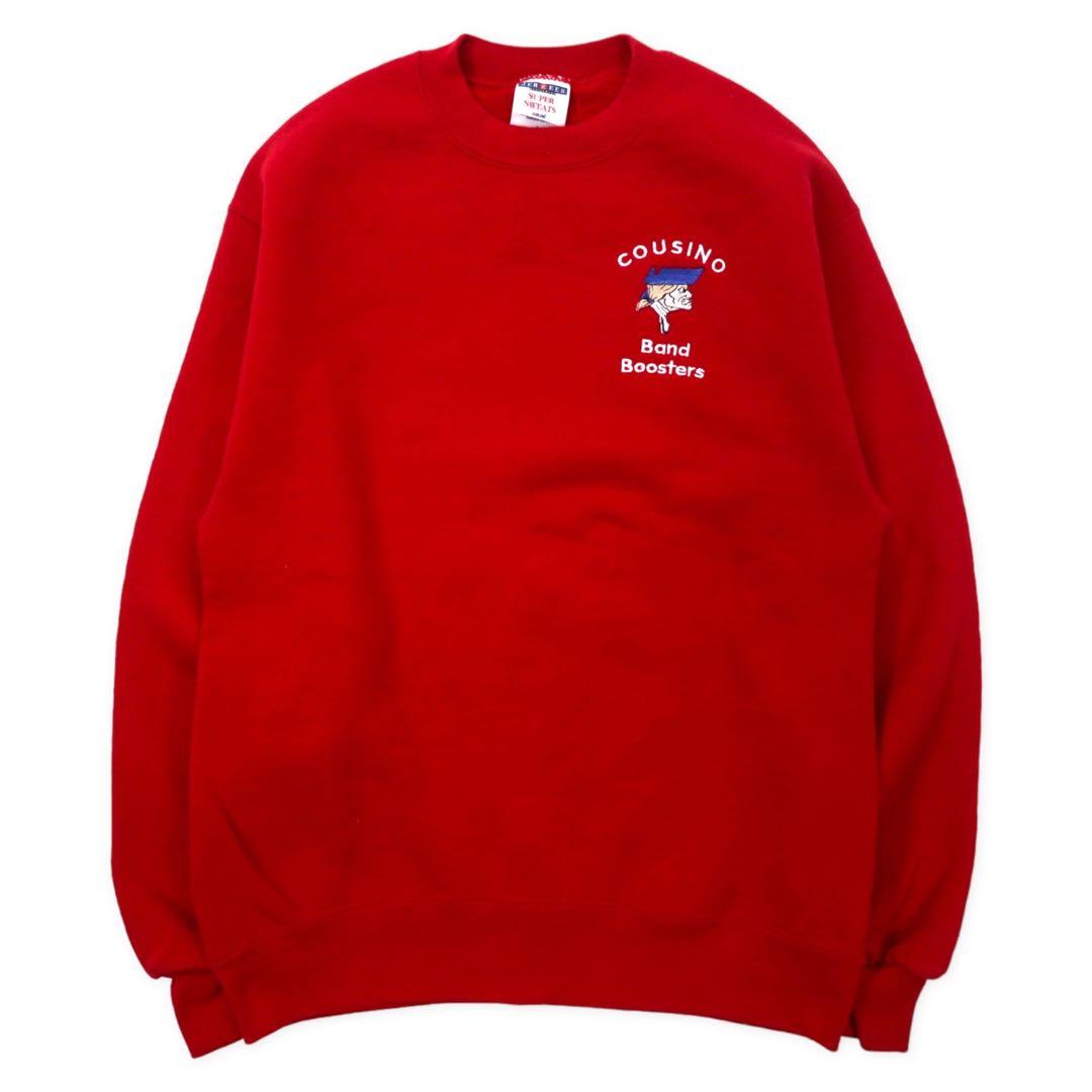 JERZEES Made in USA Anni '90 Felpa girocollo M Rossa Cotone Interno felpato Band Bomsters