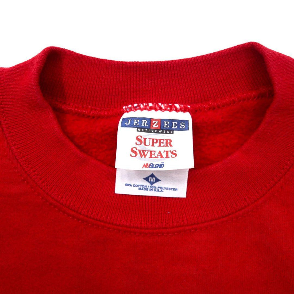 JERZEES Made in USA Anni '90 Felpa girocollo M Rossa Cotone Interno felpato Band Bomsters