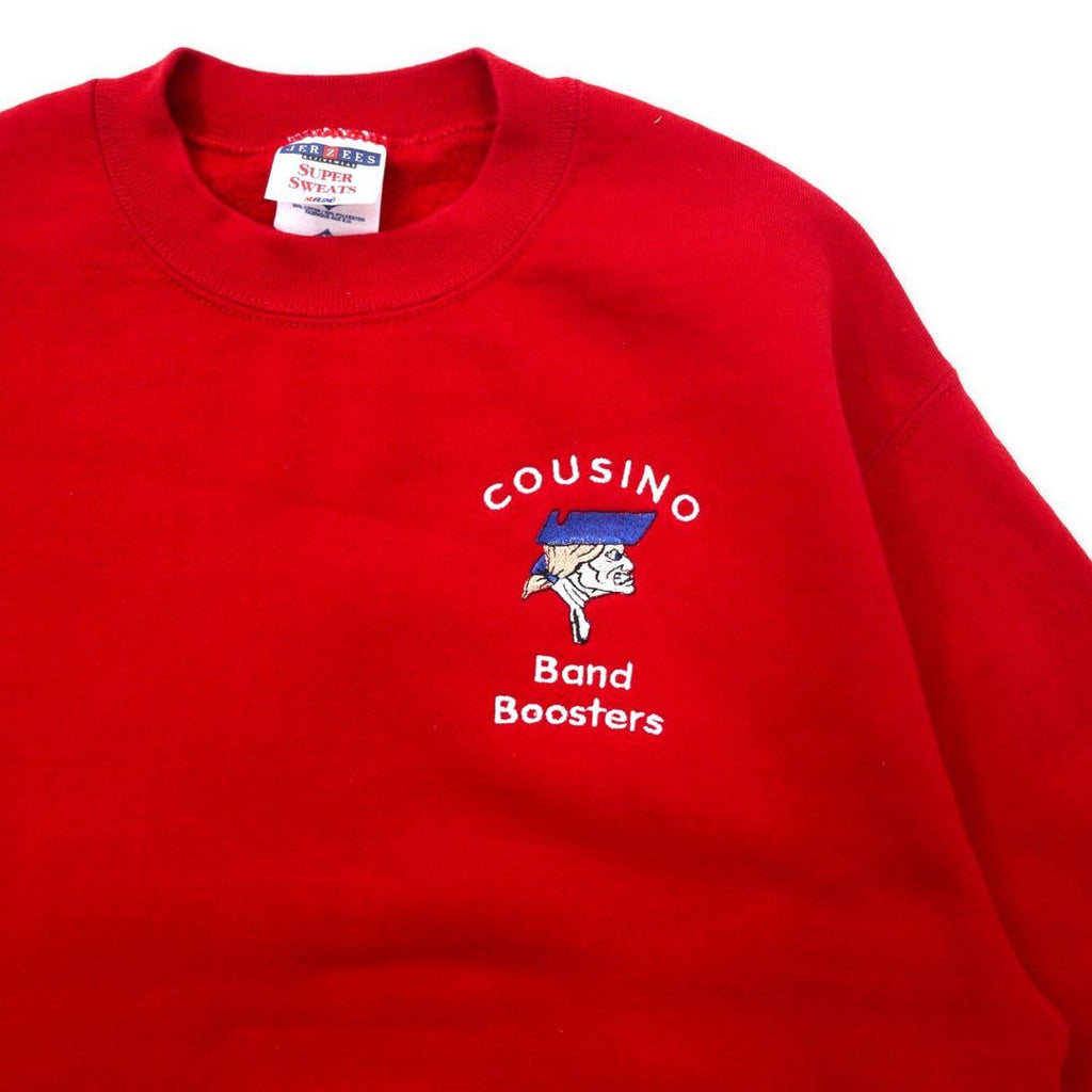 JERZEES Made in USA Anni '90 Felpa girocollo M Rossa Cotone Interno felpato Band Bomsters