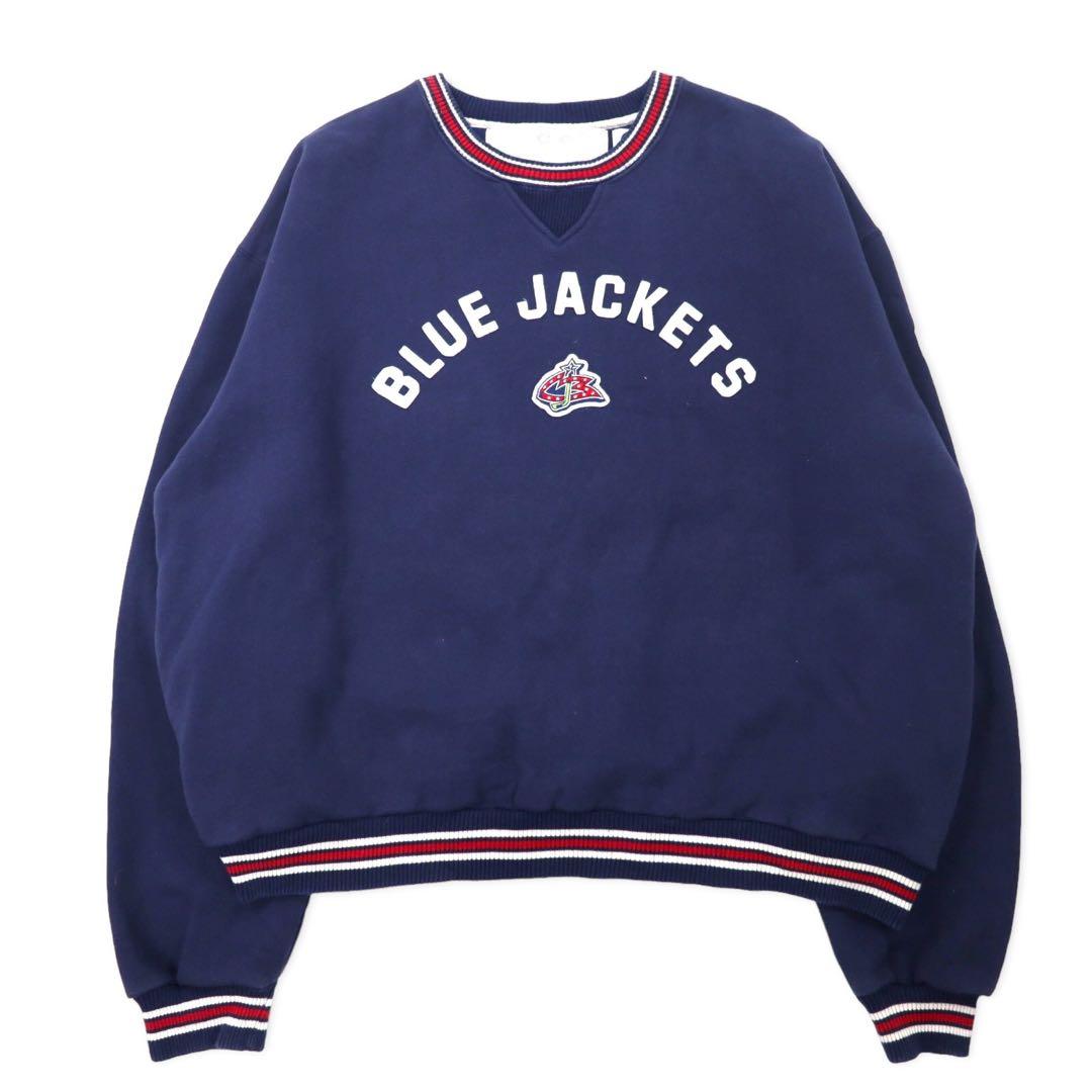 Felpa a girocollo CCM CLASSICS con righe, taglia XXL, colore blu navy, in cotone felpato, NHL BLUE JACKETS, taglia grande