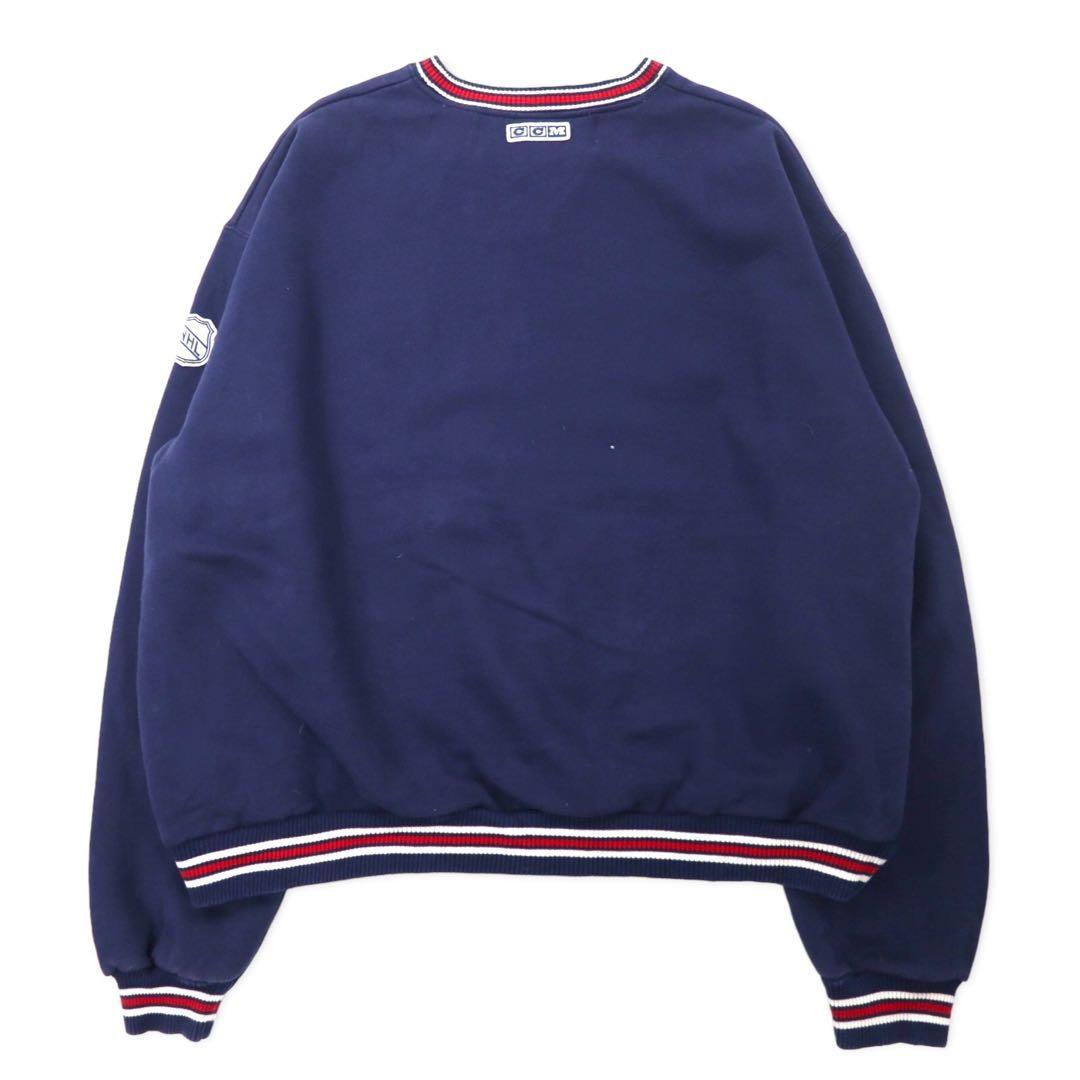Felpa a girocollo CCM CLASSICS con righe, taglia XXL, colore blu navy, in cotone felpato, NHL BLUE JACKETS, taglia grande
