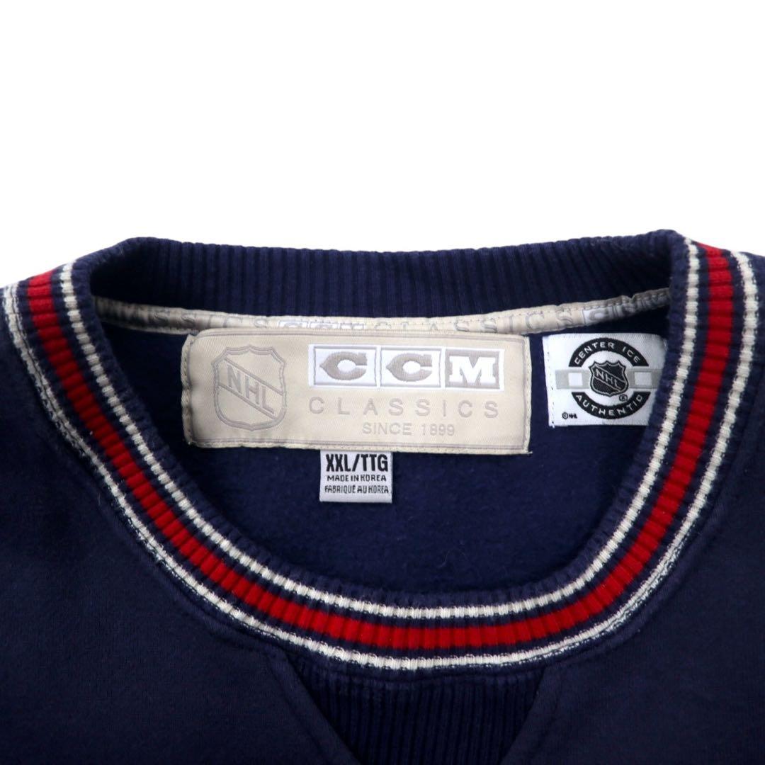 Felpa a girocollo CCM CLASSICS con righe, taglia XXL, colore blu navy, in cotone felpato, NHL BLUE JACKETS, taglia grande