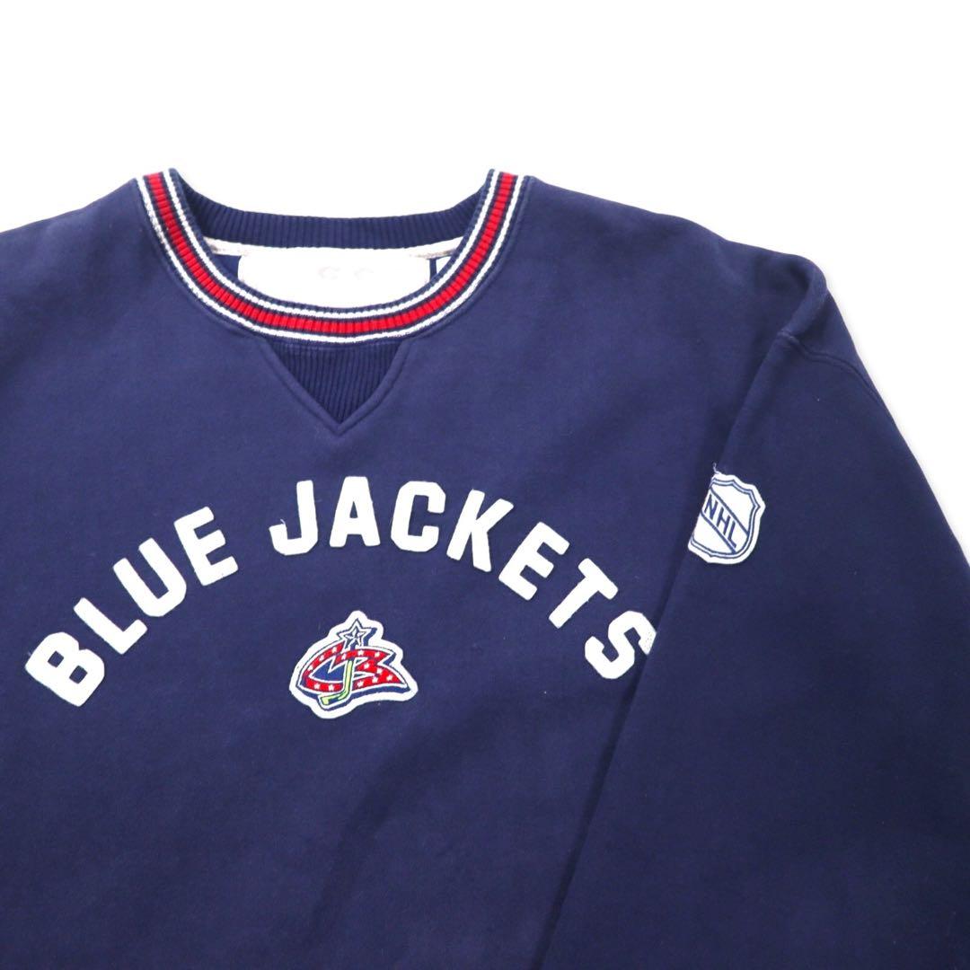 Felpa a girocollo CCM CLASSICS con righe, taglia XXL, colore blu navy, in cotone felpato, NHL BLUE JACKETS, taglia grande