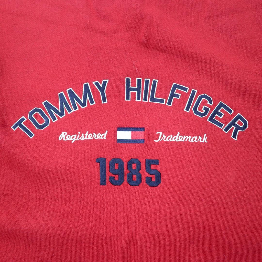 TOMMY HILFIGER Felpa con logo XXL rossa in cotone felpato, oversize, nuova