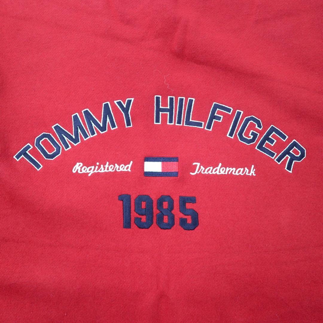 TOMMY HILFIGER Felpa con logo XXL rossa in cotone felpato, oversize, nuova